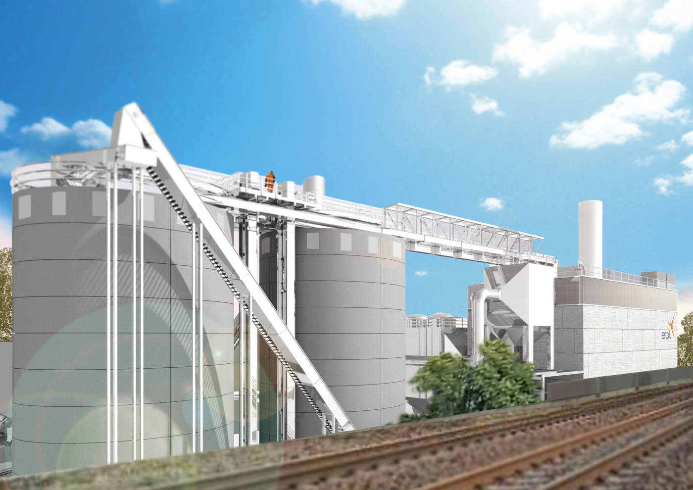 Medienbilder, Die modernisierte Heizzentrale «Fernwärme Liestal» erhält zwei haushohe Holzschnitzelkessel mit Förderanlage, um die Holzschnitzel automatisiert zu transportieren. © Copyright EBL| Digitale Medienmappe «Operation am offenen Herzen – EBL baut für 72 Millionen Franken den Grosswärmeverbund Liestal», EBL (Genossenschaft Elektra Baselland)