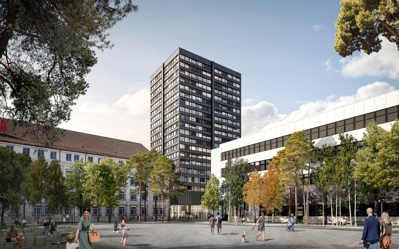 Referenzobjekte, Akara Tower (2023) : 150 neue Wohnungen, Gewerbeflächen. Wohnen mit  Weitsicht. © Copyright SPSS| Digitale Medienmappe «Swiss Prime Site Solutions schafft Wohnraum», Swiss Prime Site Solutions