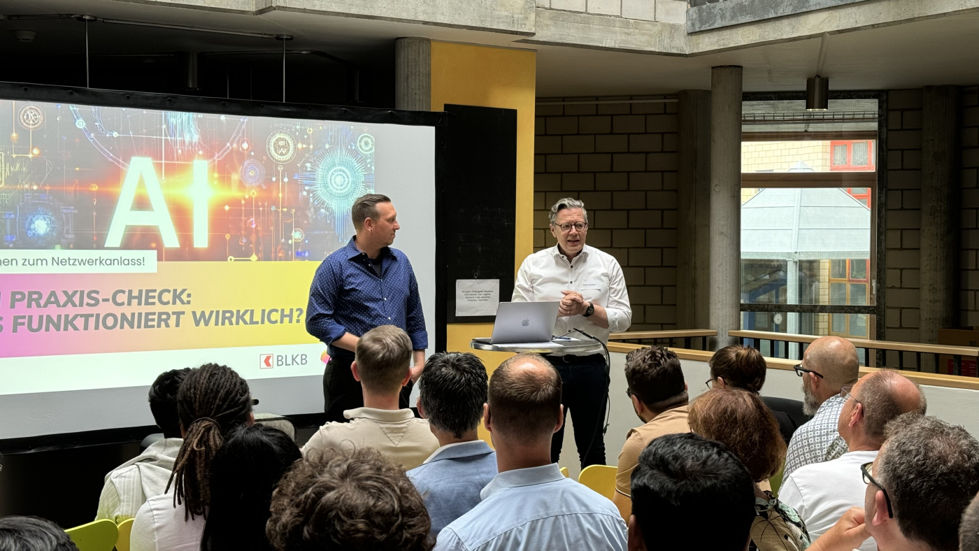 Bilder vom Netzwerkanlass, Grusswort von Stefan Lehmann, Kandidatenbetreuer „100 fürs Baselbiet“ © Copyright | Digitale Medienmappe «KI Praxis-Check: Startup Academy Baselland lädt zum Netzwerkanlass ein», Startup Academy Baselland