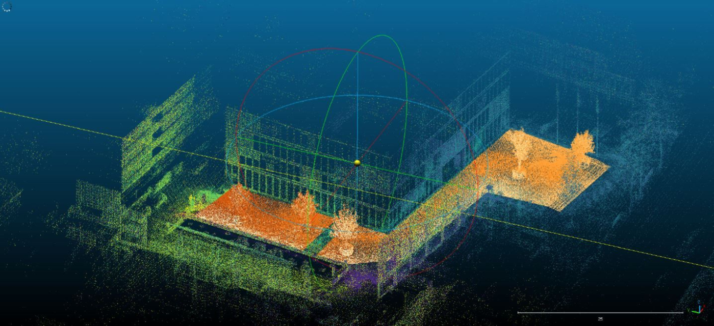 Technische Bilder, Darstellung eines hochauflösenden 3D-Modells eines MobileGreen Pflanzgefässes und Baum, erstellt mittels LiDAR-Scan im Rahmen des Forschungsprojekts mit der Berner Fachhochschule. © Copyright Berner Fachhochschule BFH| Digitale Medienmappe «Mobile Begrünungen schützen Städte vor Überhitzung – Schweizer Innovation zum Patent angemeldet», Bauer Baumschulen